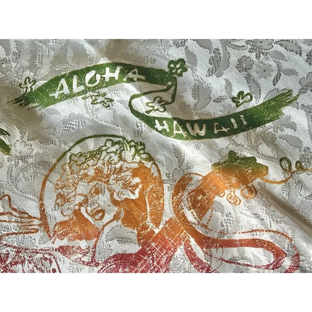 Vintage Hawaiian Tablecloth & Napkins Set Hula Girl Hibiscus Design 47x47 12